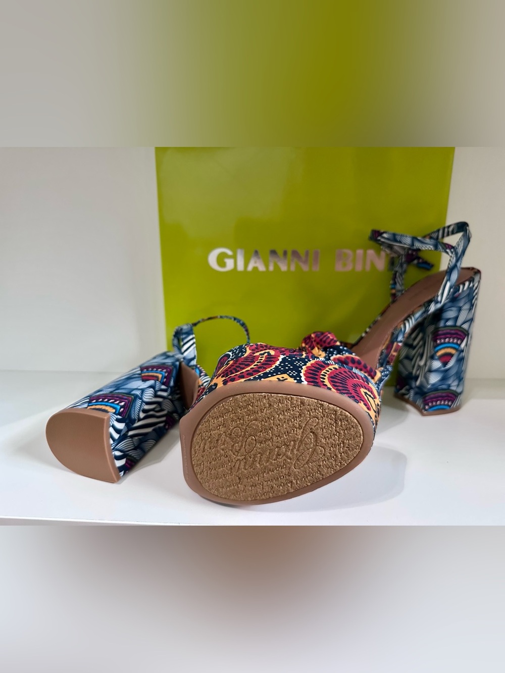 Gianni Bini Navy Pink Orange Patterned Platform Sandals - Picture 7 of 9